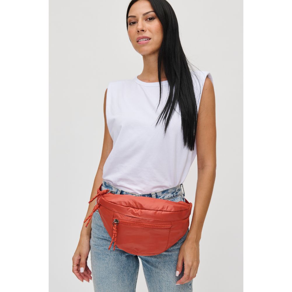 Woman wearing Rust Urban Expressions Laurence - Nylon Belt Bag 840611114860 View 4 | Rust