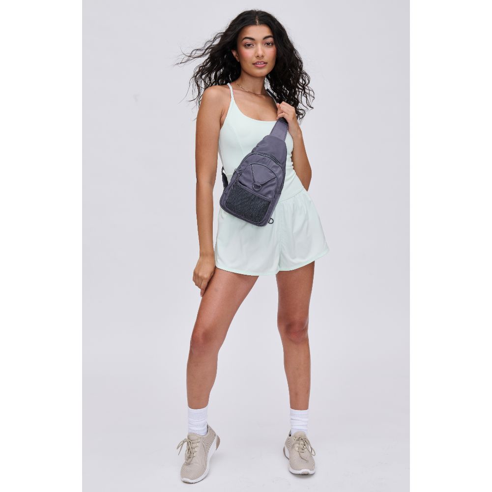 Woman wearing Slate Urban Expressions Walker - Nylon Sling Backpack 840611114389 View 4 | Slate