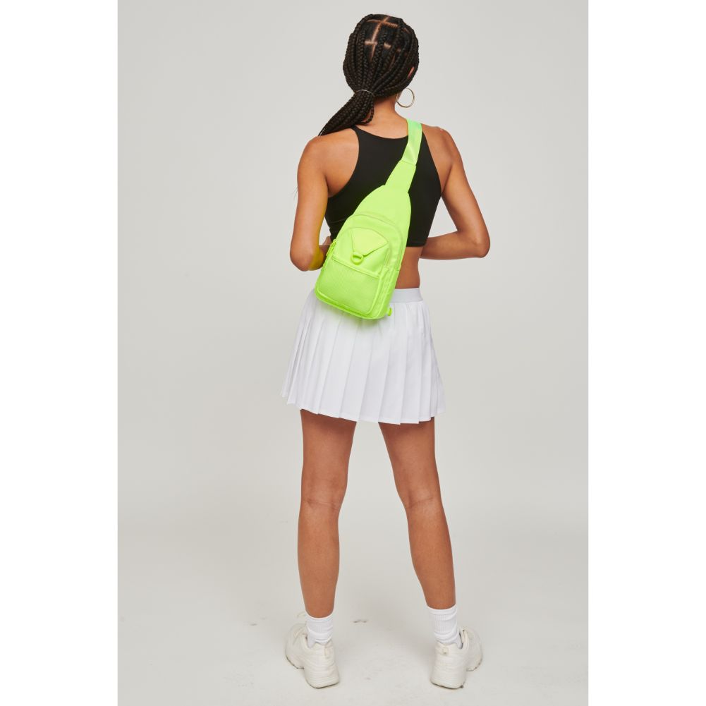 Woman wearing Neon Yellow Urban Expressions Walker - Nylon Sling Backpack 840611110688 View 3 | Neon Yellow