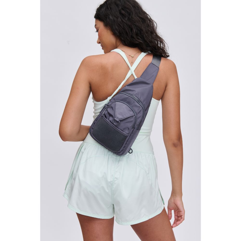 Woman wearing Slate Urban Expressions Walker - Nylon Sling Backpack 840611114389 View 2 | Slate