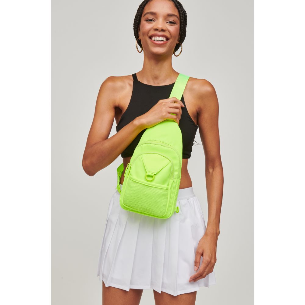 Woman wearing Neon Yellow Urban Expressions Walker - Nylon Sling Backpack 840611110688 View 2 | Neon Yellow