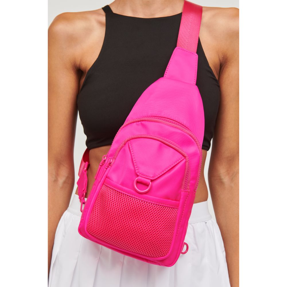 Woman wearing Magenta Urban Expressions Walker - Nylon Sling Backpack 840611110671 View 4 | Magenta