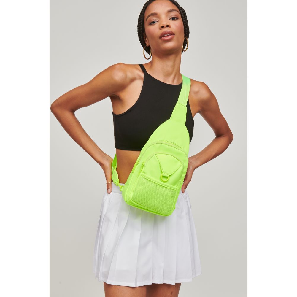 Woman wearing Neon Yellow Urban Expressions Walker - Nylon Sling Backpack 840611110688 View 1 | Neon Yellow